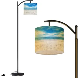 Arc Floor Lamps Beach Sand Scene Modern LED Adjustable Lampshade Standing Light for Living Room Reading Bedroom Office