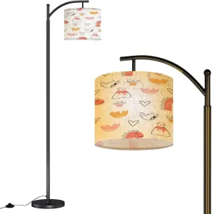 Arc Floor Lamps Cute Dinosaur Seamless Pattern Doodle Style Outline Baby Dino Print Modern LED Adjustable Lampshade Standing Light for Living Room Reading Bedroom Office