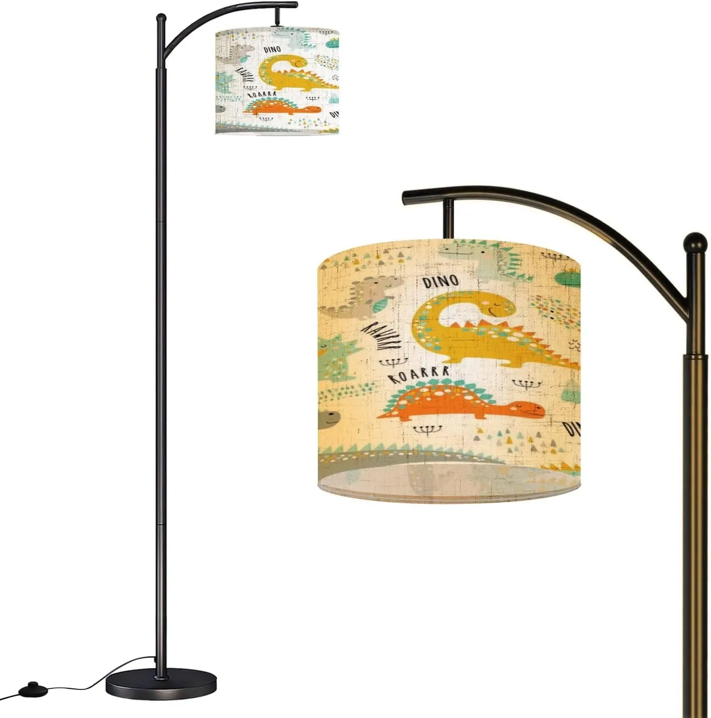 Arc Floor Lamps Cute Funny Kids Dinosaurs Pattern Colorful Dinosaurs Backdrop for Modern LED Adjustable Lampshade Standing Light for Living Room Reading Bedroom Office