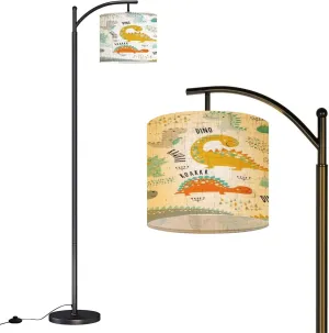 Arc Floor Lamps Cute Funny Kids Dinosaurs Pattern Colorful Dinosaurs Backdrop for Modern LED Adjustable Lampshade Standing Light for Living Room Reading Bedroom Office