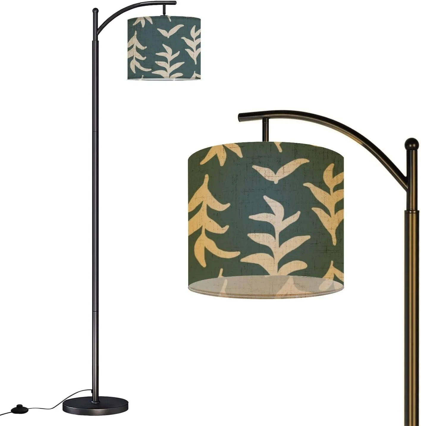 Arc Floor Lamps Floral Print Seamless Pattern Hand Drawn Style Collage Contemporary Modern LED Adjustable Lampshade Standing Light for Living Room Reading Bedroom Office