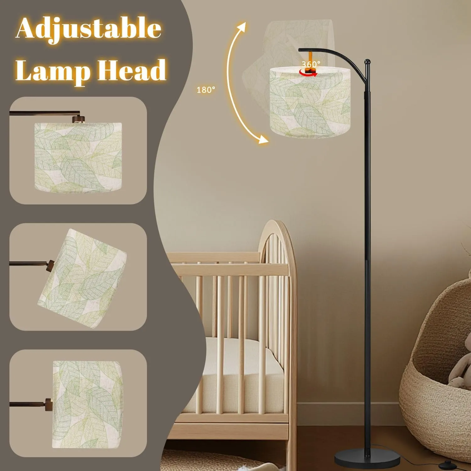 Arc Floor Lamps Horizontally and Vertically Repeatable Seamless Background with Leaf Modern LED Adjustable Lampshade Standing Light for Living Room Reading Bedroom Office