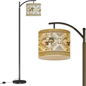 Arc Floor Lamps Seamless Pattern Border Watercolor Indian Elephant Geometrical Modern LED Adjustable Lampshade Standing Light for Living Room Reading Bedroom Office