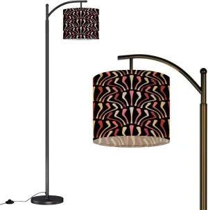 Arc Floor Lamps Seamless Striped Pattern red Pink White Curved Lines Black Retro Style Modern LED Adjustable Lampshade Standing Light for Living Room Reading Bedroom Office