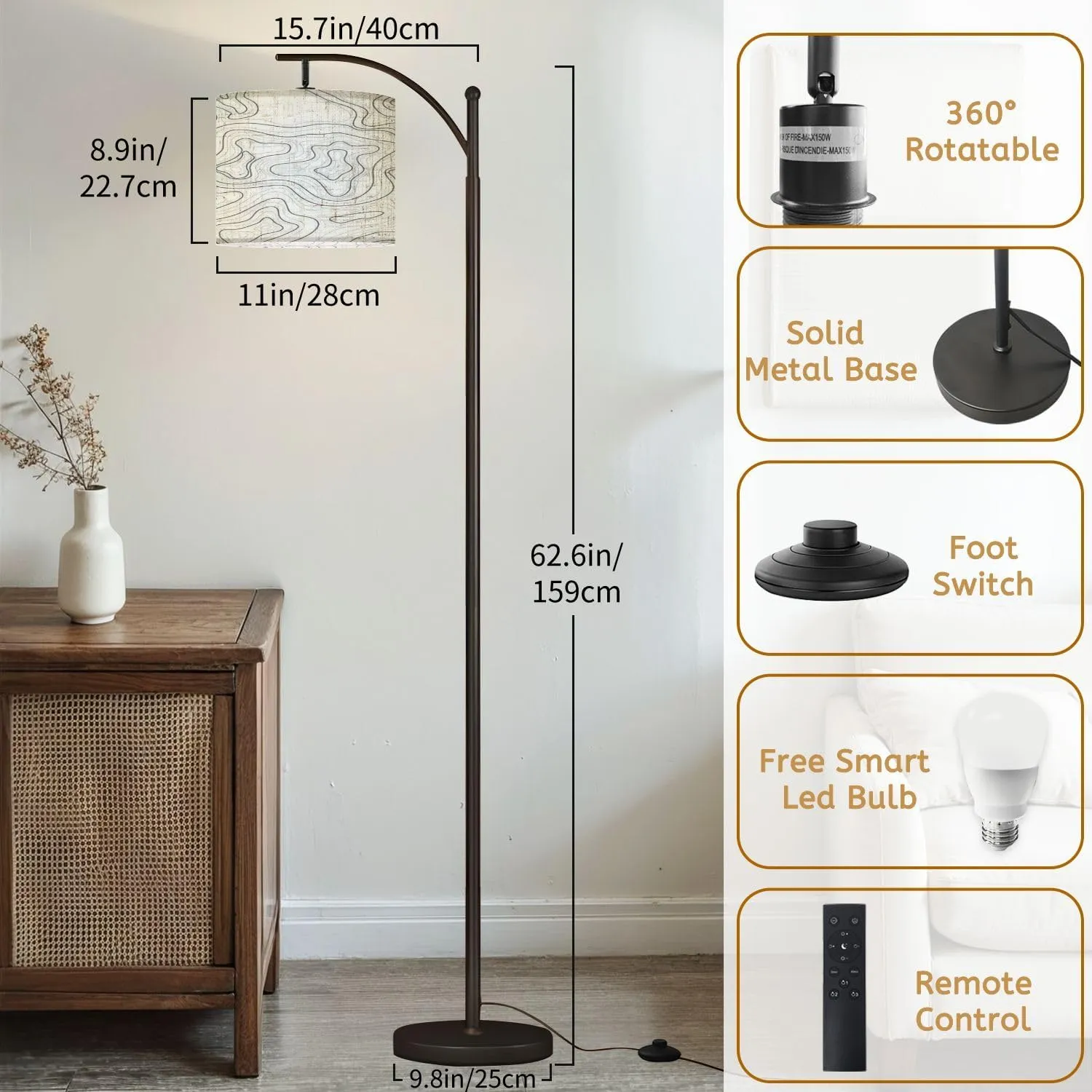 Arc Floor Lamps Topographic map Abstract Elevation Lines White Modern LED Adjustable Lampshade Standing Light for Living Room Reading Bedroom Office