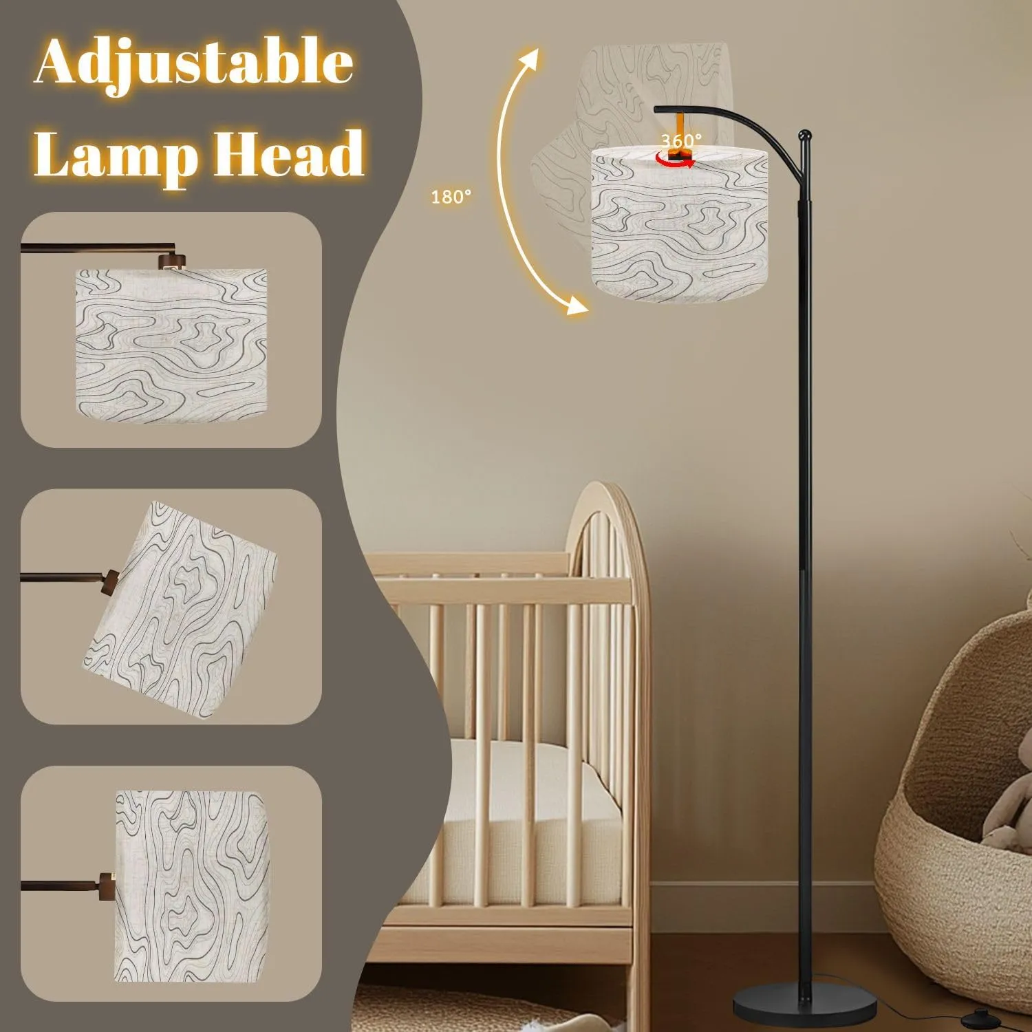 Arc Floor Lamps Topographic map Abstract Elevation Lines White Modern LED Adjustable Lampshade Standing Light for Living Room Reading Bedroom Office