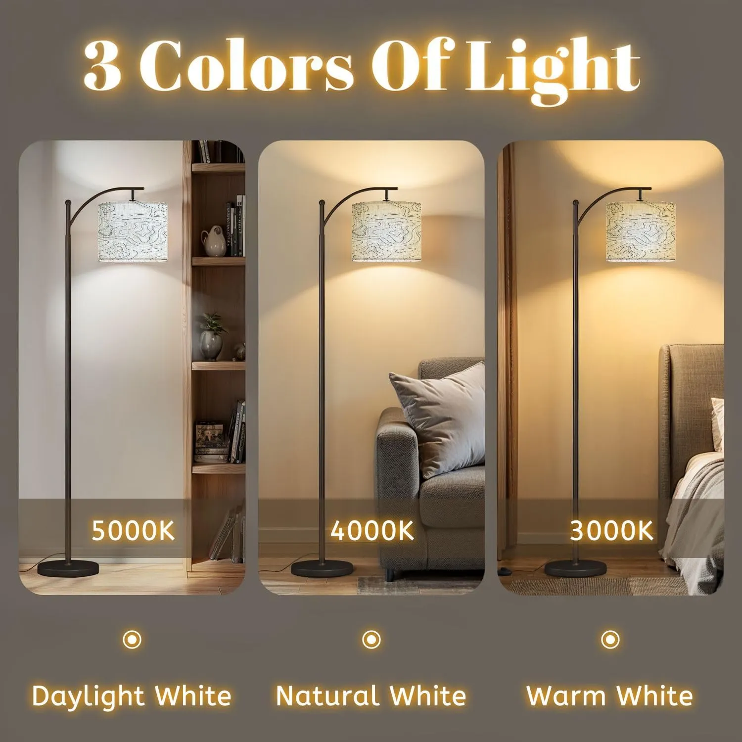 Arc Floor Lamps Topographic map Abstract Elevation Lines White Modern LED Adjustable Lampshade Standing Light for Living Room Reading Bedroom Office