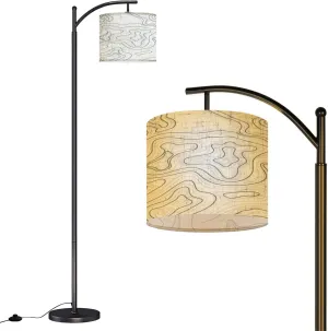 Arc Floor Lamps Topographic map Abstract Elevation Lines White Modern LED Adjustable Lampshade Standing Light for Living Room Reading Bedroom Office