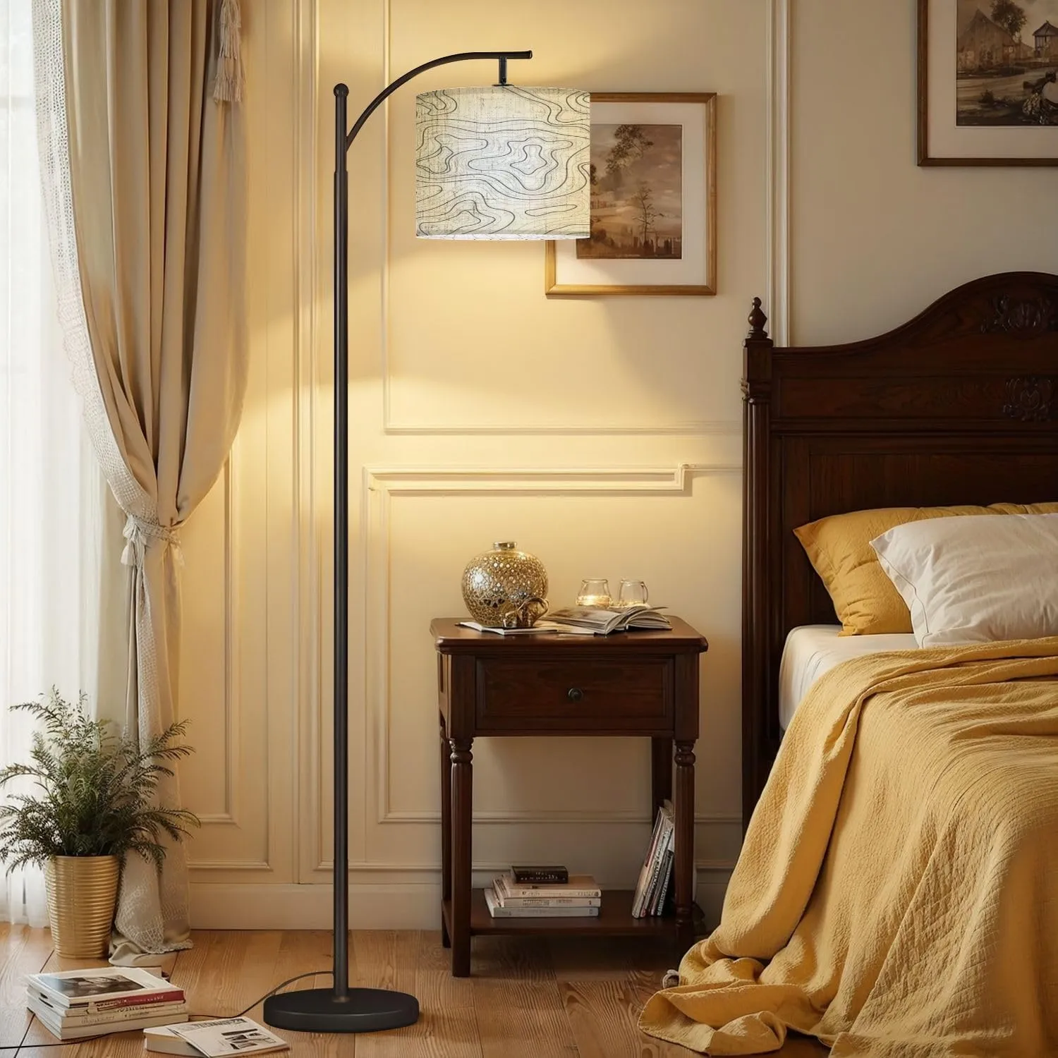 Arc Floor Lamps Topographic map Abstract Elevation Lines White Modern LED Adjustable Lampshade Standing Light for Living Room Reading Bedroom Office
