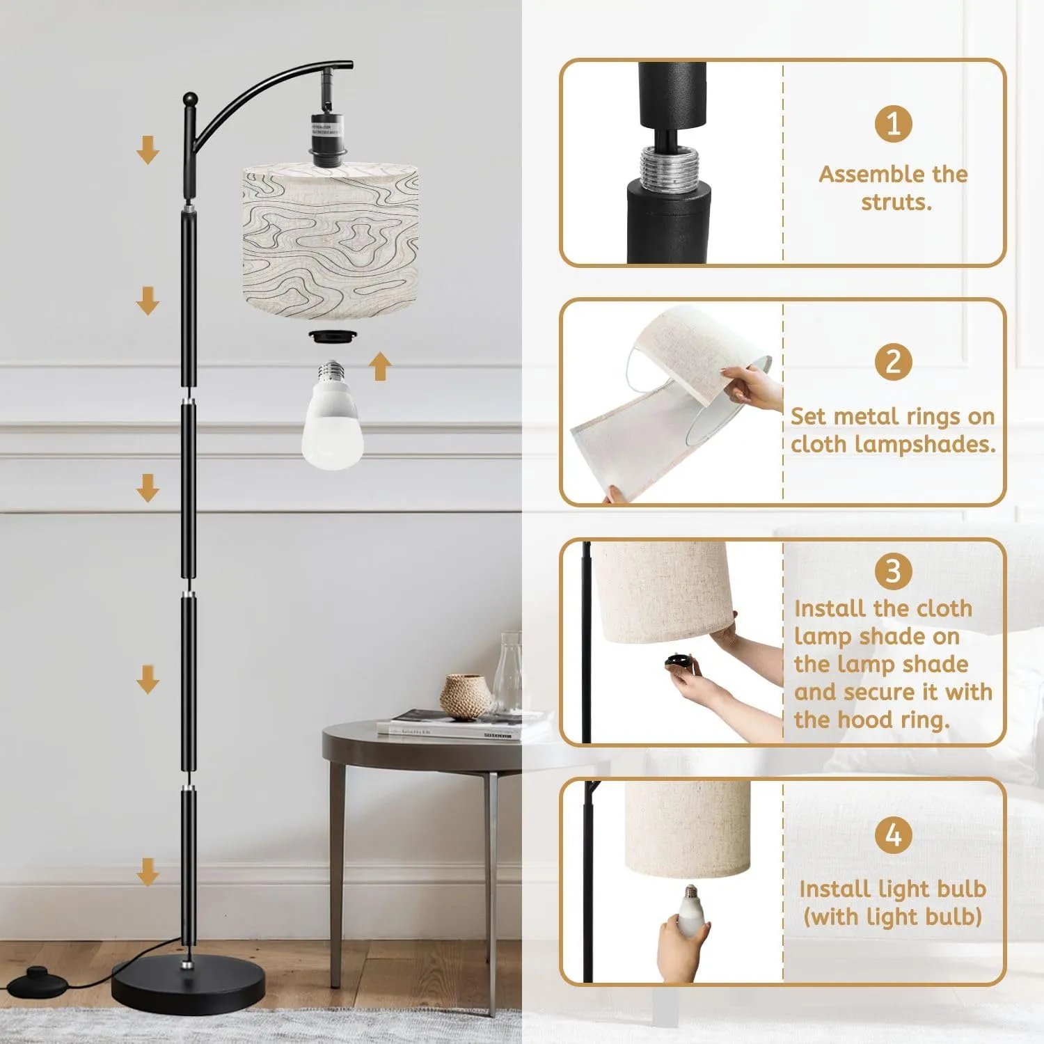 Arc Floor Lamps Topographic map Abstract Elevation Lines White Modern LED Adjustable Lampshade Standing Light for Living Room Reading Bedroom Office