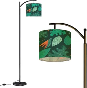 Arc Floor Lamps Tropical Leaves Modern LED Adjustable Lampshade Standing Light for Living Room Reading Bedroom Office