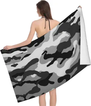 Army Camouflage Grey Camo Beach Towels Ultra Soft Highly Absorbent Quick Dry Premium Bath Towels Multi Use for Beach Camping Surfing Swimming Gym Spa Yoga