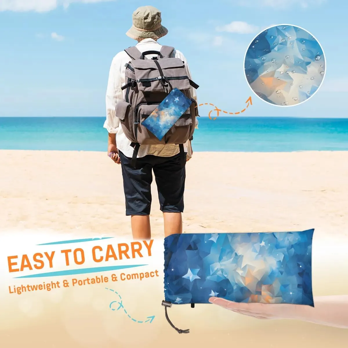 Art Painting Beach Blanket, Sandproof Beach Mat, 68 x 59 Waterproof Quick Drying Sand Free Mat with 4 x Ground Spikes for Outdoor Travel Camping Hiking, Design Modern