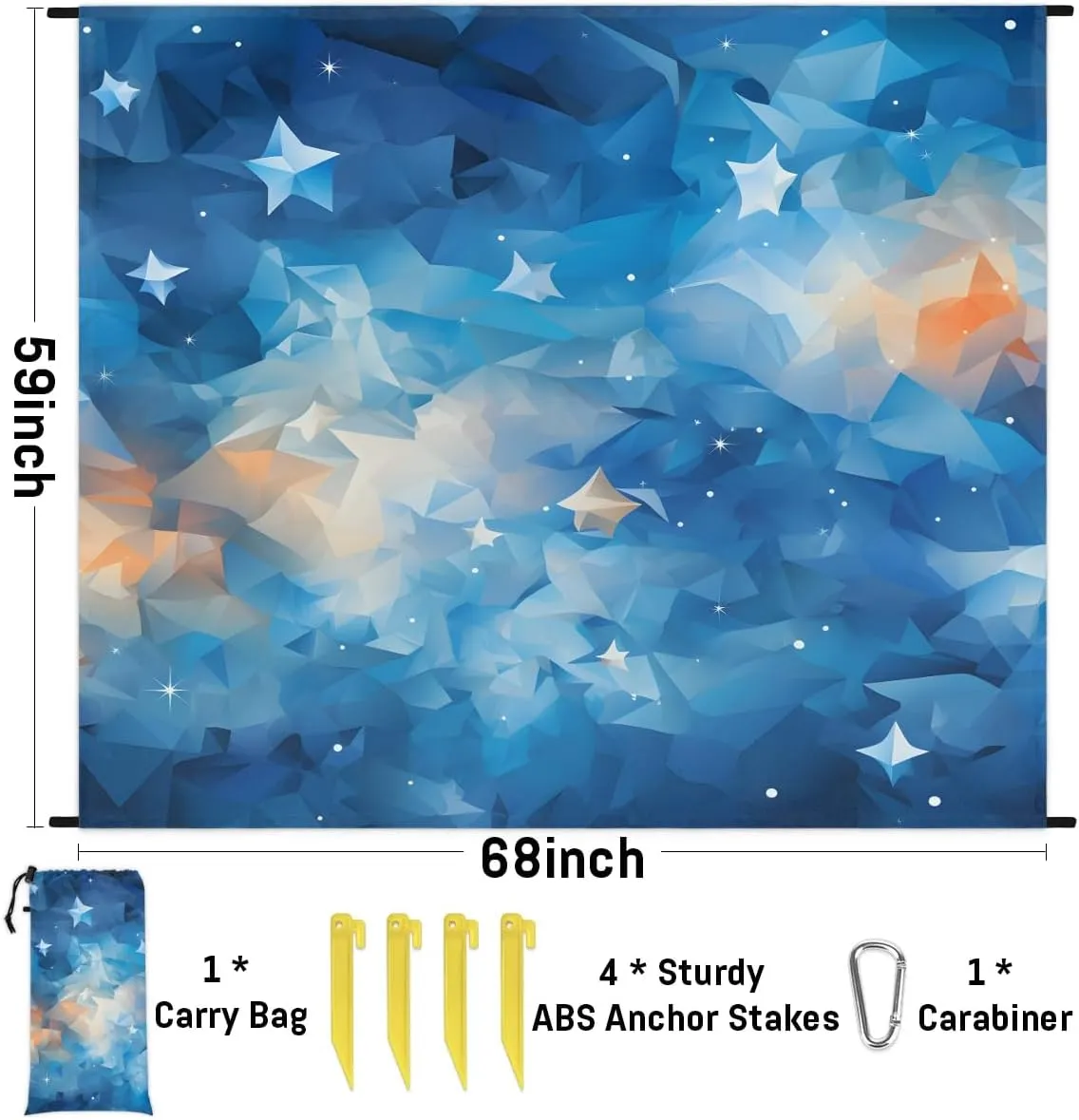 Art Painting Beach Blanket, Sandproof Beach Mat, 68 x 59 Waterproof Quick Drying Sand Free Mat with 4 x Ground Spikes for Outdoor Travel Camping Hiking, Design Modern