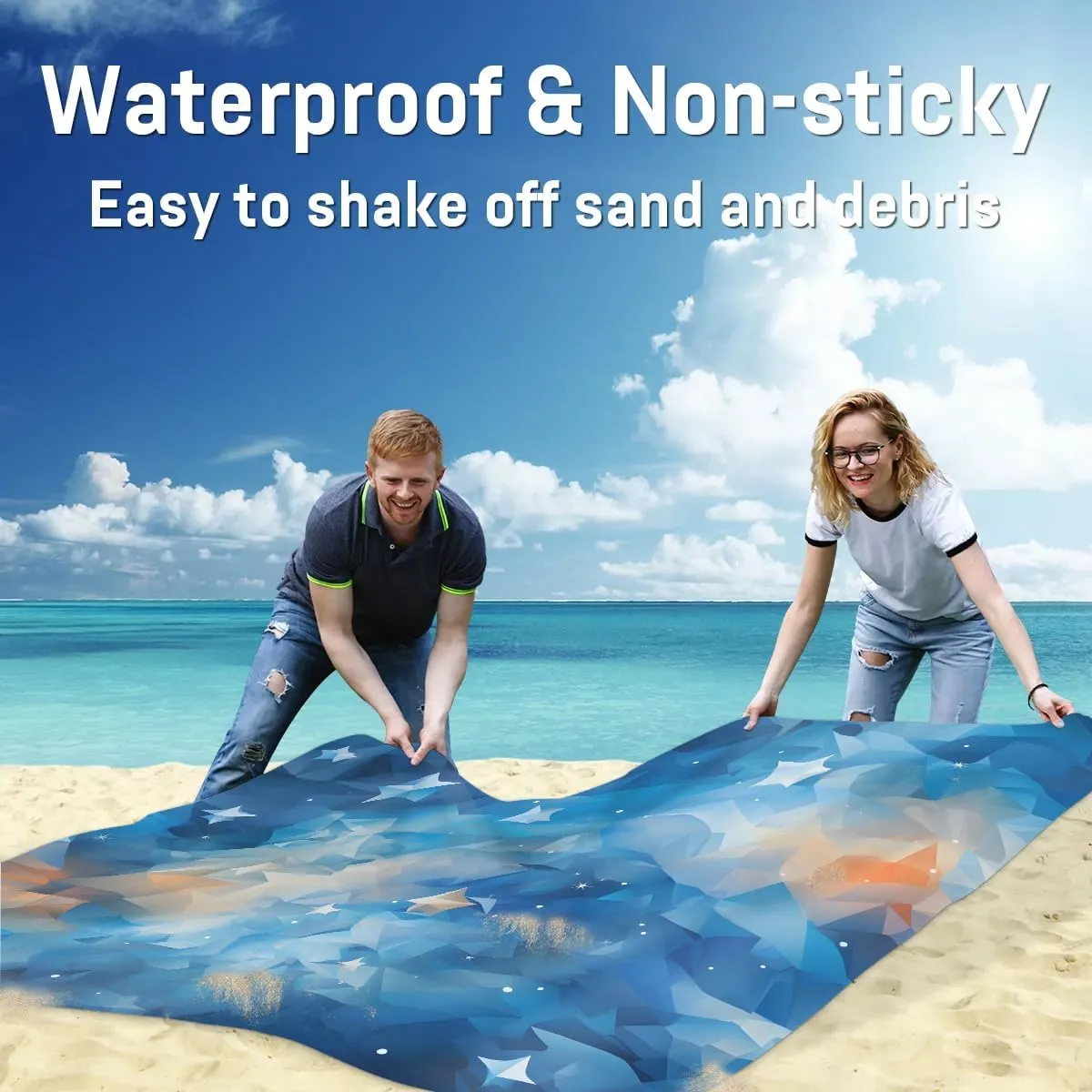 Art Painting Beach Blanket, Sandproof Beach Mat, 68 x 59 Waterproof Quick Drying Sand Free Mat with 4 x Ground Spikes for Outdoor Travel Camping Hiking, Design Modern