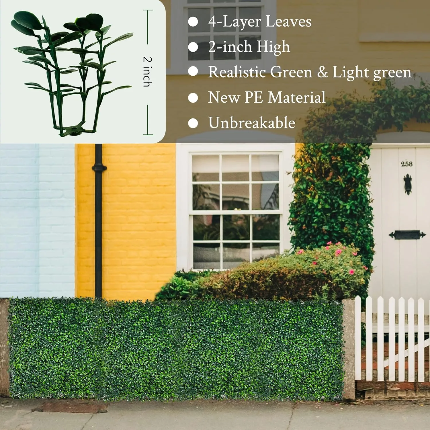 Artificial Grass Wall Panel,10"x 10"(16P) 4-Layer Leaf UV-Anti Greenery Faux Boxwood for Indoor,Outdoor Patio Balcony Privacy & Ivy Fence Covering Privacy, Garden, Backyard Wall Backdrop Decor