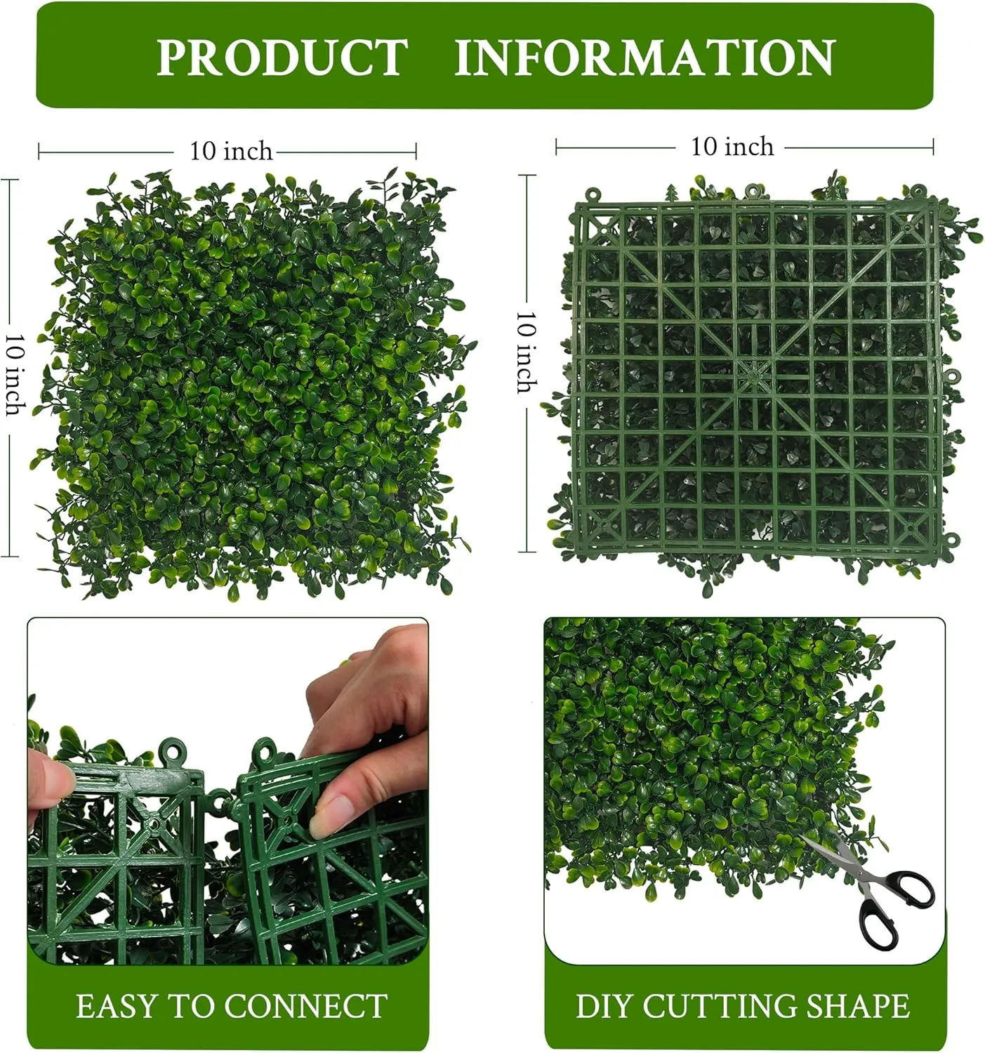 Artificial Grass Wall Panel,10"x 10"(16P) 4-Layer Leaf UV-Anti Greenery Faux Boxwood for Indoor,Outdoor Patio Balcony Privacy & Ivy Fence Covering Privacy, Garden, Backyard Wall Backdrop Decor
