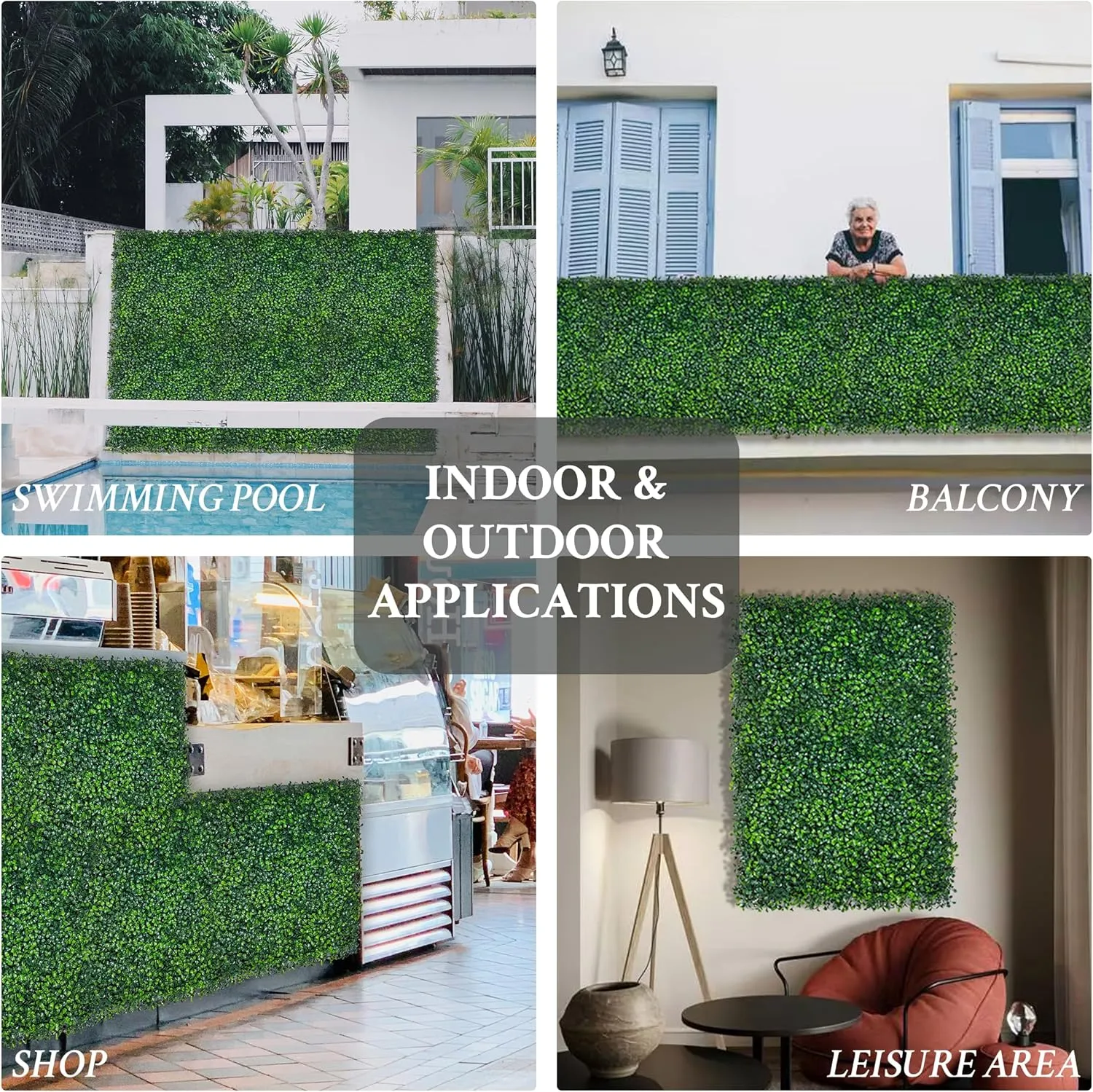 Artificial Grass Wall Panel,10"x 10"(16P) 4-Layer Leaf UV-Anti Greenery Faux Boxwood for Indoor,Outdoor Patio Balcony Privacy & Ivy Fence Covering Privacy, Garden, Backyard Wall Backdrop Decor