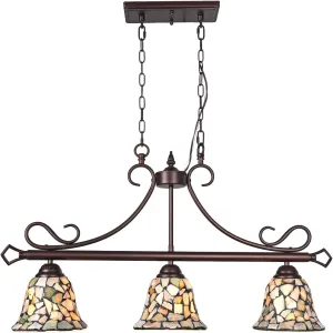 ARTZONE Tiffany Chandelier 3-Light Natural Stone Mosaic Pendant Lighting for Dining Room Kitchen Island (W31 H85 Inch)