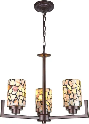 ARTZONE Tiffany Pendant Light Fixture[3 Lights][17.3''Wide*Adjustable Height] Mosaic Tiffany Style Hanging Chandelier for Kitchen Island Dining Room(Natural Stone)