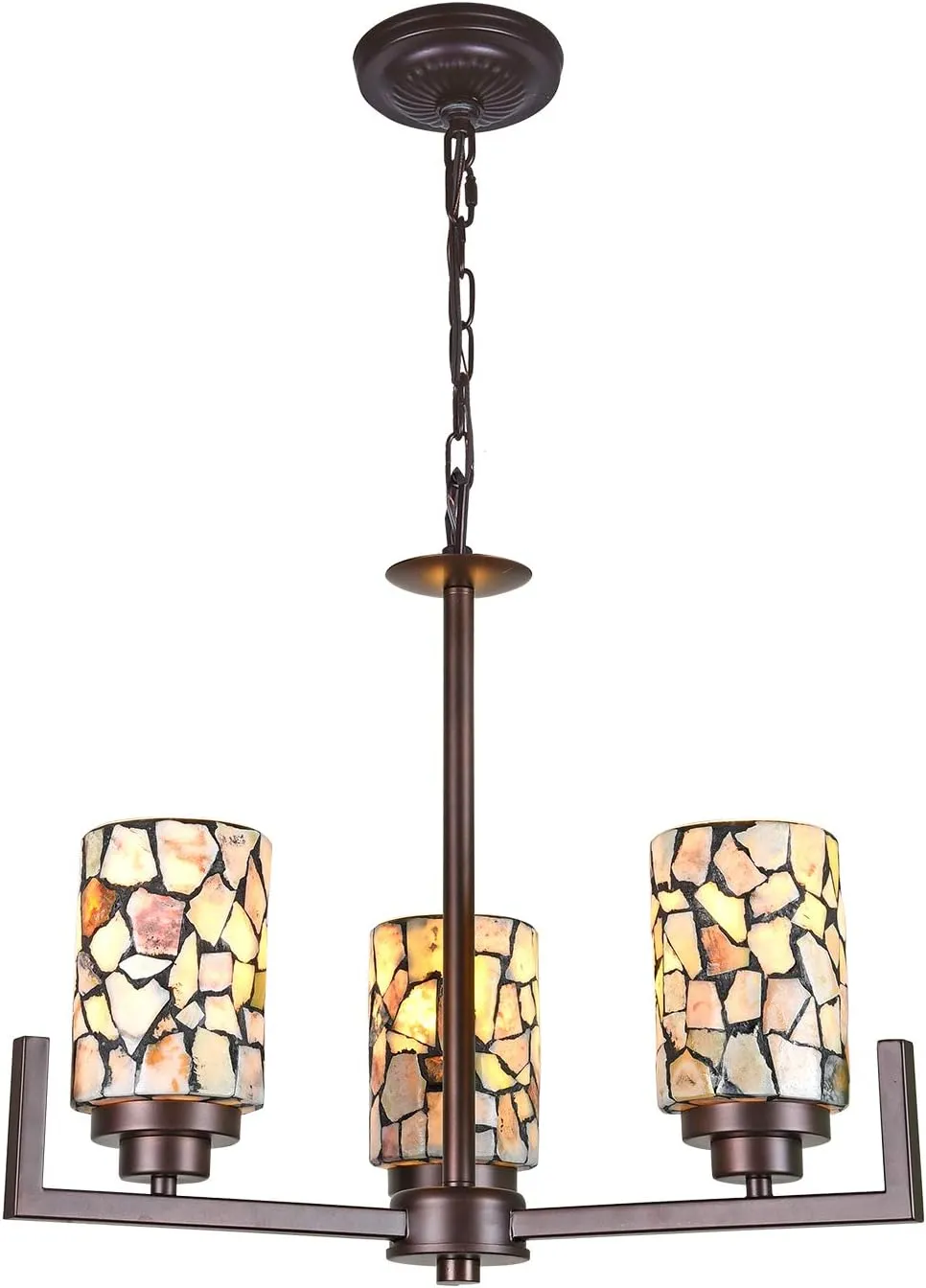 ARTZONE Tiffany Pendant Light Fixture[3 Lights][17.3''Wide*Adjustable Height] Mosaic Tiffany Style Hanging Chandelier for Kitchen Island Dining Room(Natural Stone)