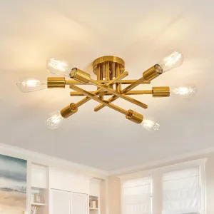 ASGYISA 6-Lights Semi Flush Mount Ceiling Light Fixture Gold Modern Matte Sputnik Chandelier Vintage Ceiling Lamp Farmhouse for Kitchen Bedroom Dining Room Living Room with E26 Bulb Base