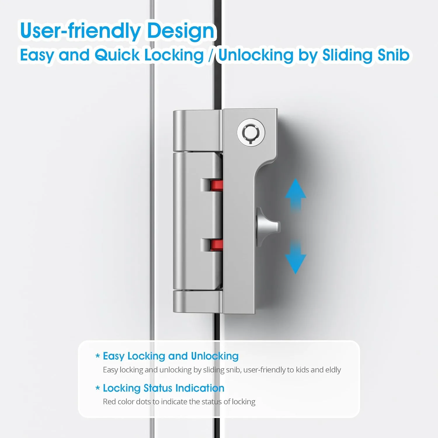 AST Home Security Reinforcement Lock, 1 Pack, Indoor Use, Keyed Childproof Door Lock, Toddler Proof Security Latch, Kidproof Door Stopper with Cylinder and Snib, Made of Zinc Alloy (Matte Silver)