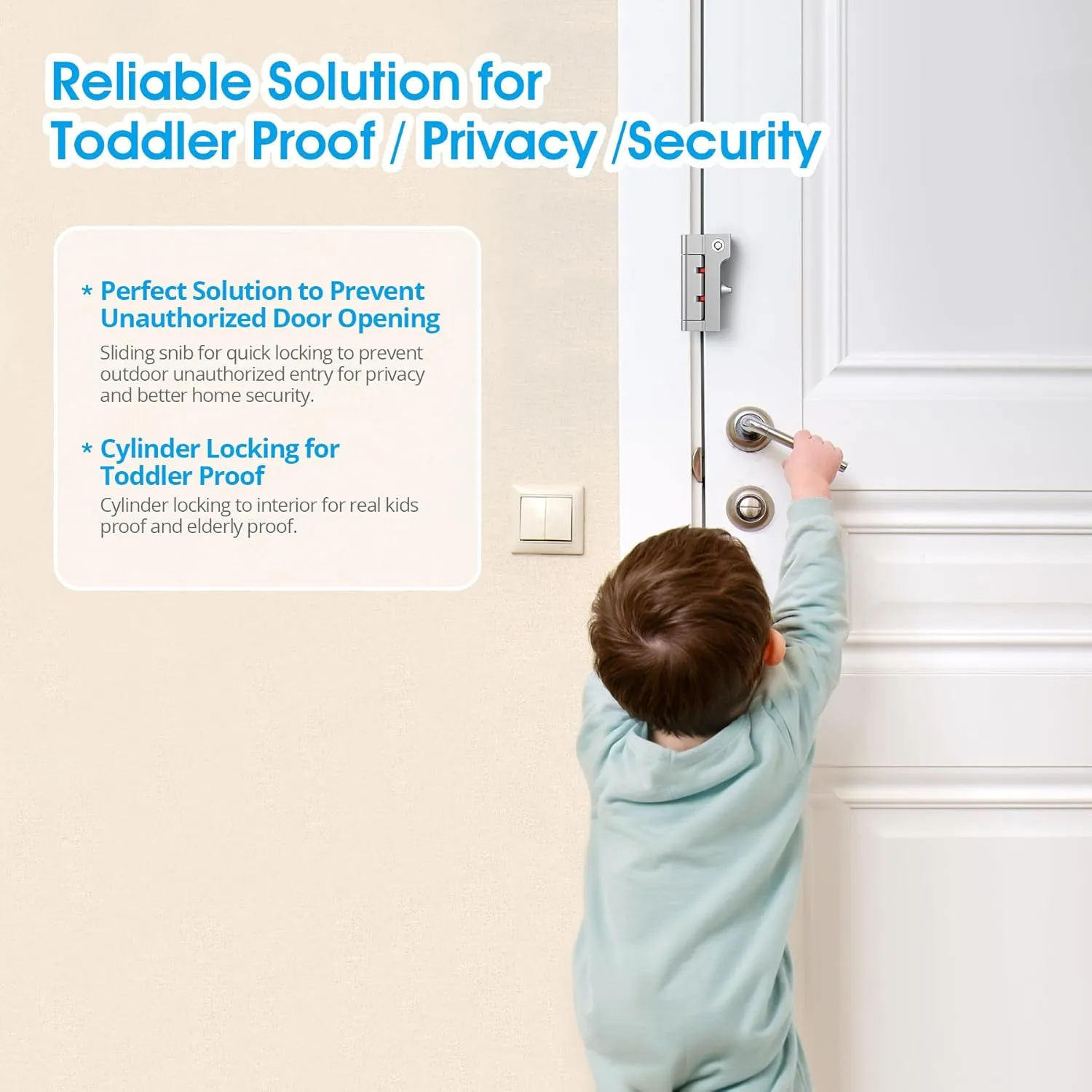 AST Home Security Reinforcement Lock, 1 Pack, Indoor Use, Keyed Childproof Door Lock, Toddler Proof Security Latch, Kidproof Door Stopper with Cylinder and Snib, Made of Zinc Alloy (Matte Silver)