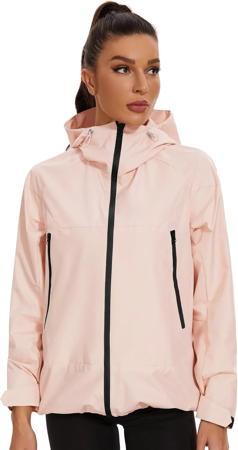 Avoogue Rain Jacket for Women Loose Fit Waterproof Lightweight Lined Rain Coat Hiking Windbreaker Jacket with Hood
