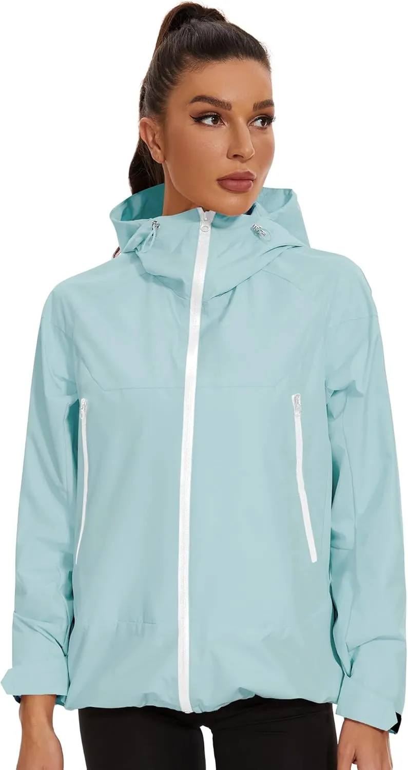 Avoogue Rain Jacket for Women Loose Fit Waterproof Lightweight Lined Rain Coat Hiking Windbreaker Jacket with Hood