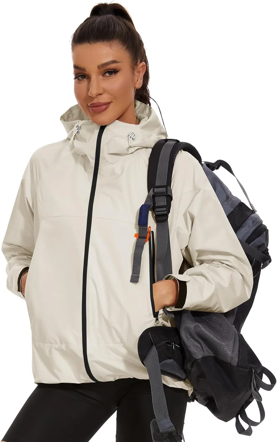 Avoogue Rain Jacket for Women Loose Fit Waterproof Lightweight Lined Rain Coat Hiking Windbreaker Jacket with Hood