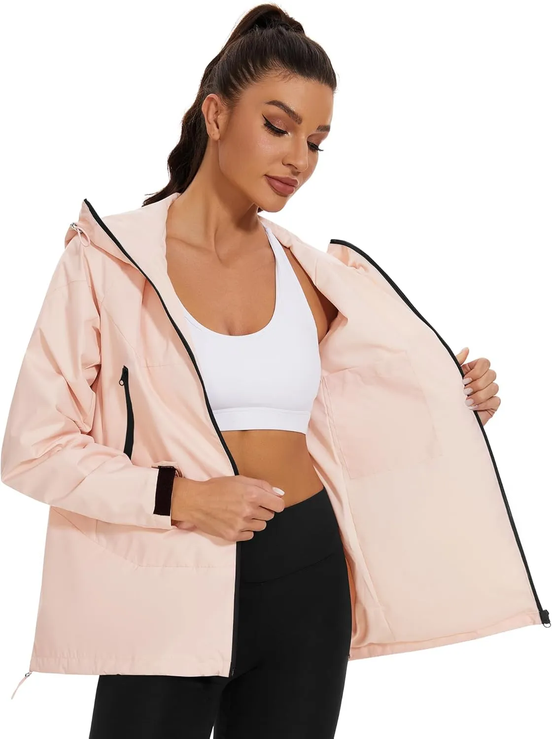 Avoogue Rain Jacket for Women Loose Fit Waterproof Lightweight Lined Rain Coat Hiking Windbreaker Jacket with Hood