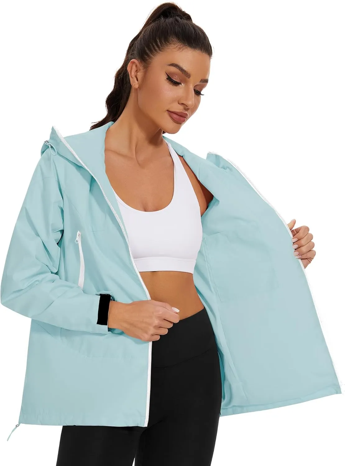 Avoogue Rain Jacket for Women Loose Fit Waterproof Lightweight Lined Rain Coat Hiking Windbreaker Jacket with Hood