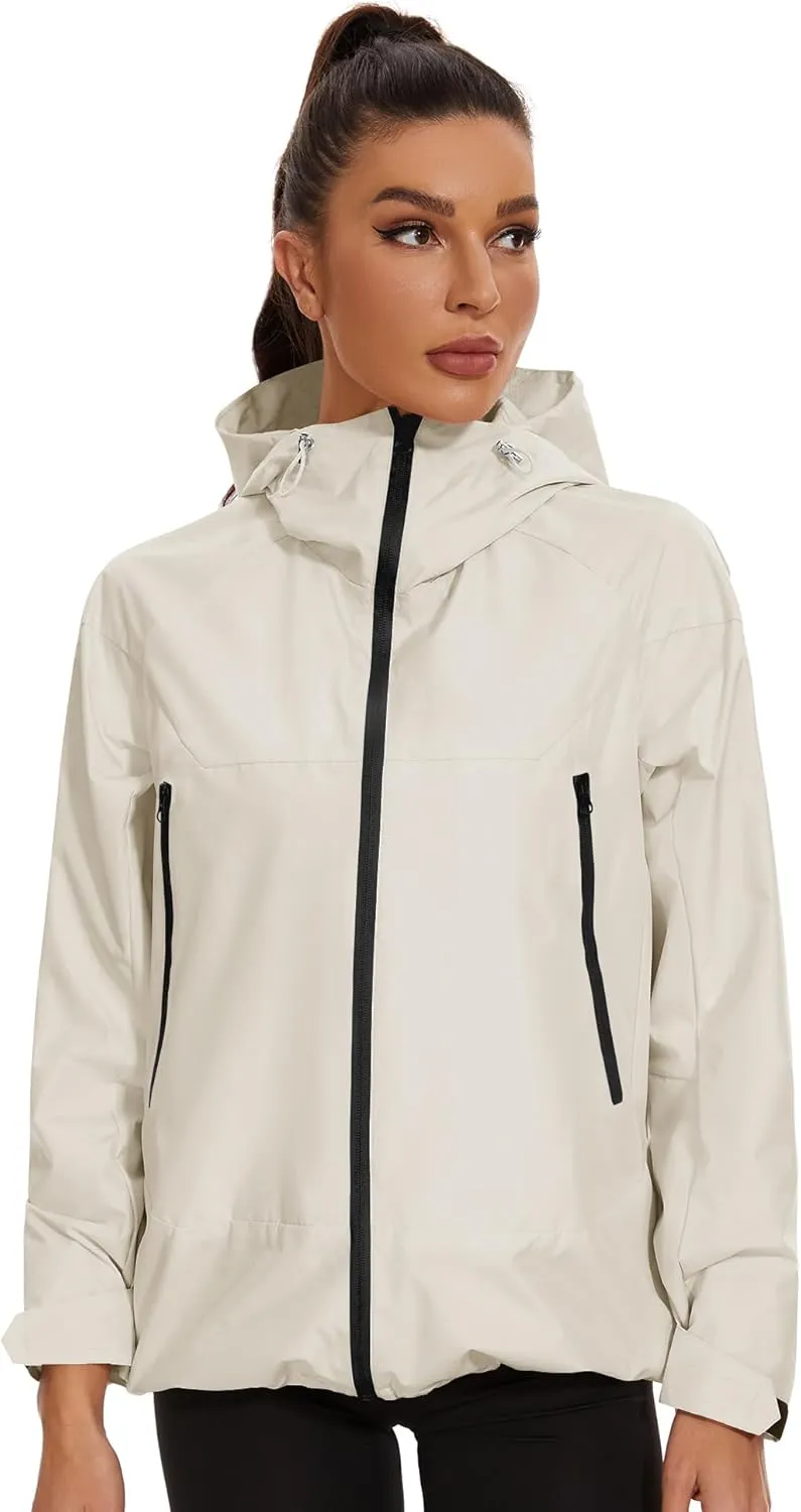 Avoogue Rain Jacket for Women Loose Fit Waterproof Lightweight Lined Rain Coat Hiking Windbreaker Jacket with Hood