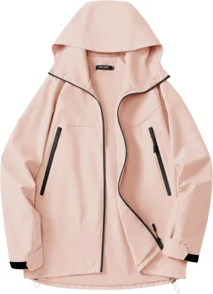 Avoogue Rain Jacket for Women Loose Fit Waterproof Lightweight Lined Rain Coat Hiking Windbreaker Jacket with Hood