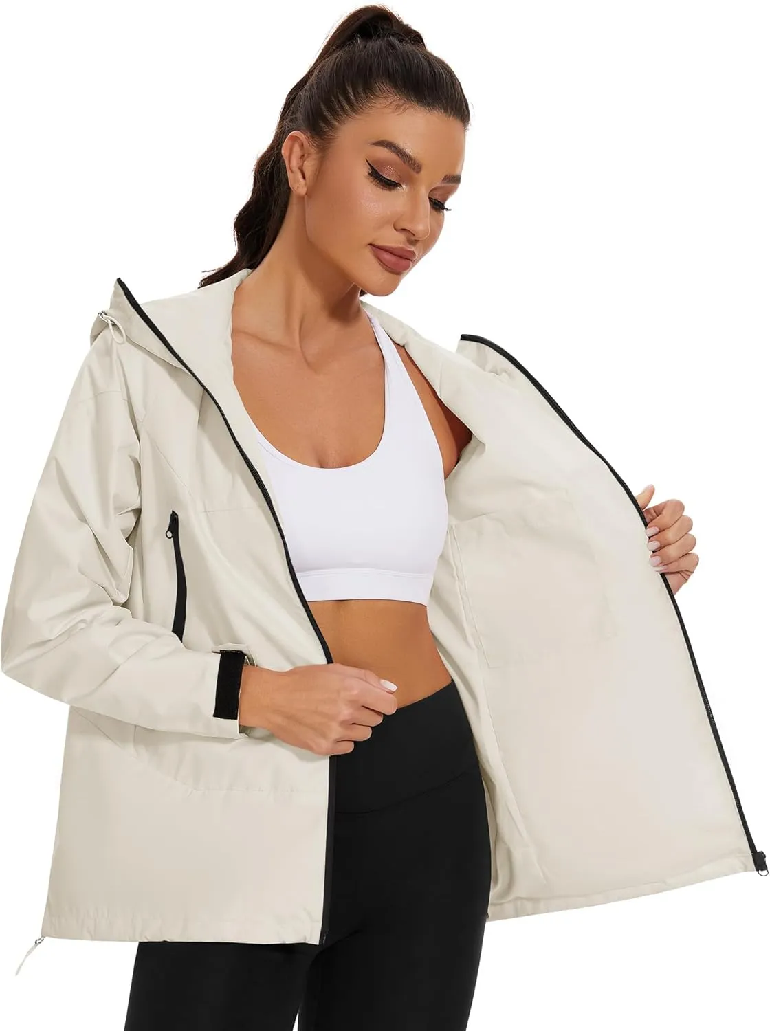 Avoogue Rain Jacket for Women Loose Fit Waterproof Lightweight Lined Rain Coat Hiking Windbreaker Jacket with Hood