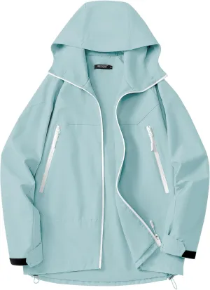 Avoogue Rain Jacket for Women Loose Fit Waterproof Lightweight Lined Rain Coat Hiking Windbreaker Jacket with Hood