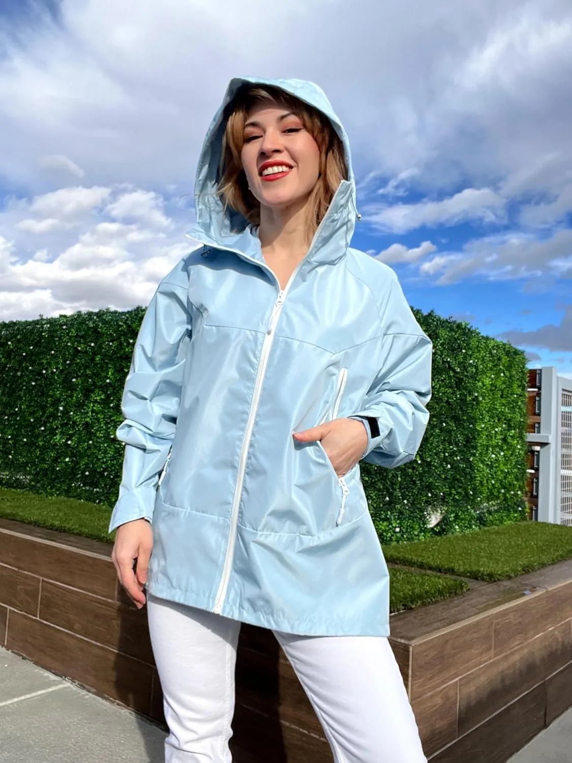 Avoogue Rain Jacket for Women Loose Fit Waterproof Lightweight Lined Rain Coat Hiking Windbreaker Jacket with Hood