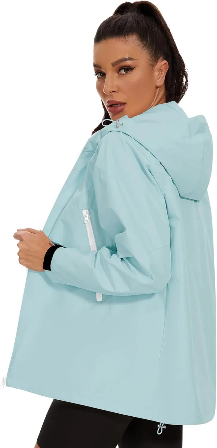 Avoogue Rain Jacket for Women Loose Fit Waterproof Lightweight Lined Rain Coat Hiking Windbreaker Jacket with Hood