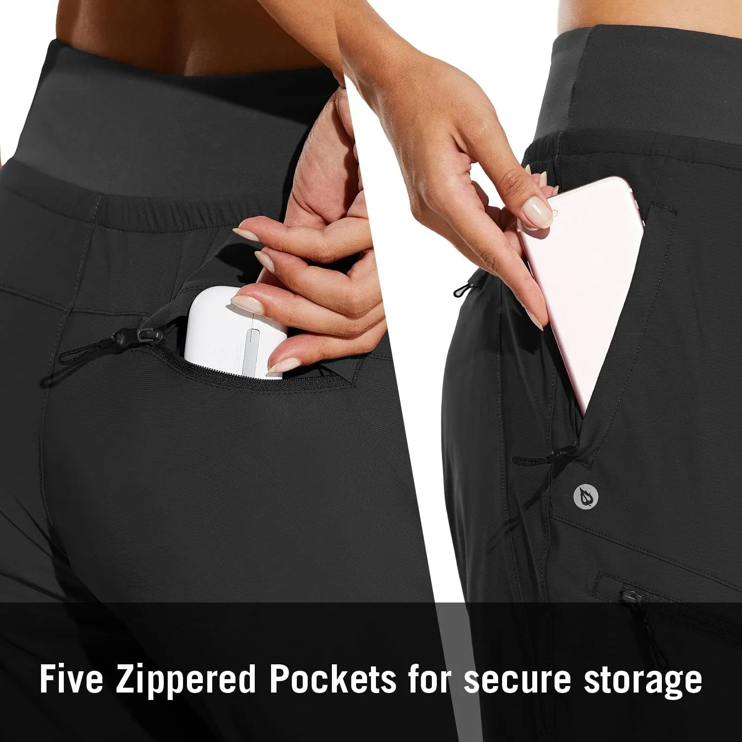 baleaf Women's Joggers Lightweight Hiking Pants High Waist 5 Zipper Pockets Quick Dry Travel Athletic UPF50 