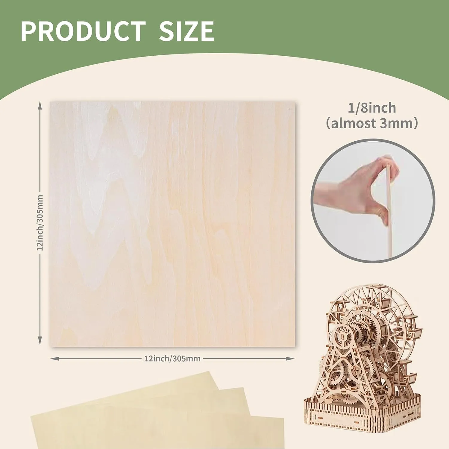 Basswood Sheets 12"x12"x1/8", 3mm Basswood for Laser Cutting, Thin Plywood Board Unfinished Wood for Crafts, DIY Architectural Models Making, Wooden Engraving, Burning Product. (12)