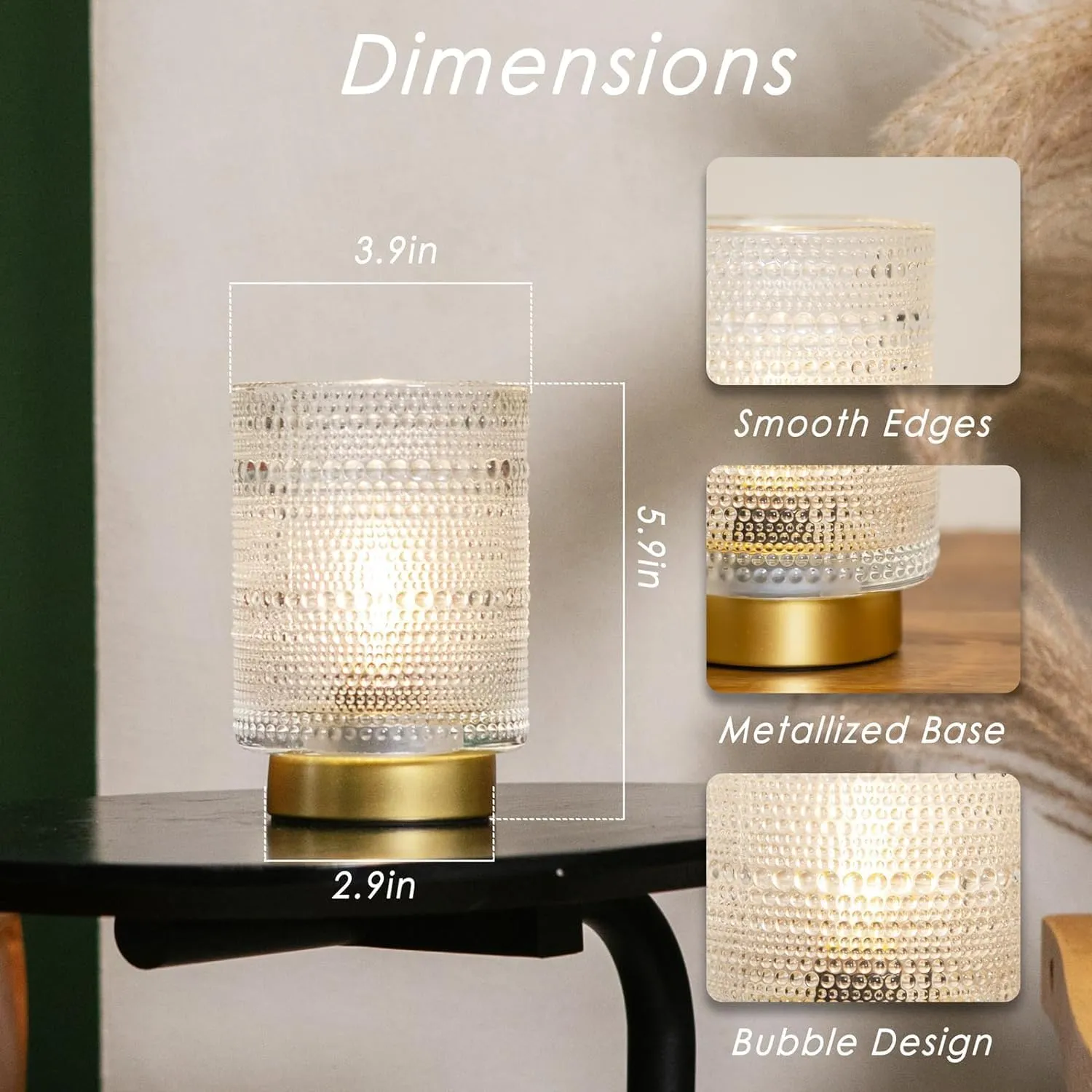Battery Operated Lamp with Timer, 2025 Home Finds Cordless Battery Powered Table Lamps Portable LED Small Lamp for Bedside Bathroom Essentials Corner Table Desk Decor or New Home Gift(Transparent)