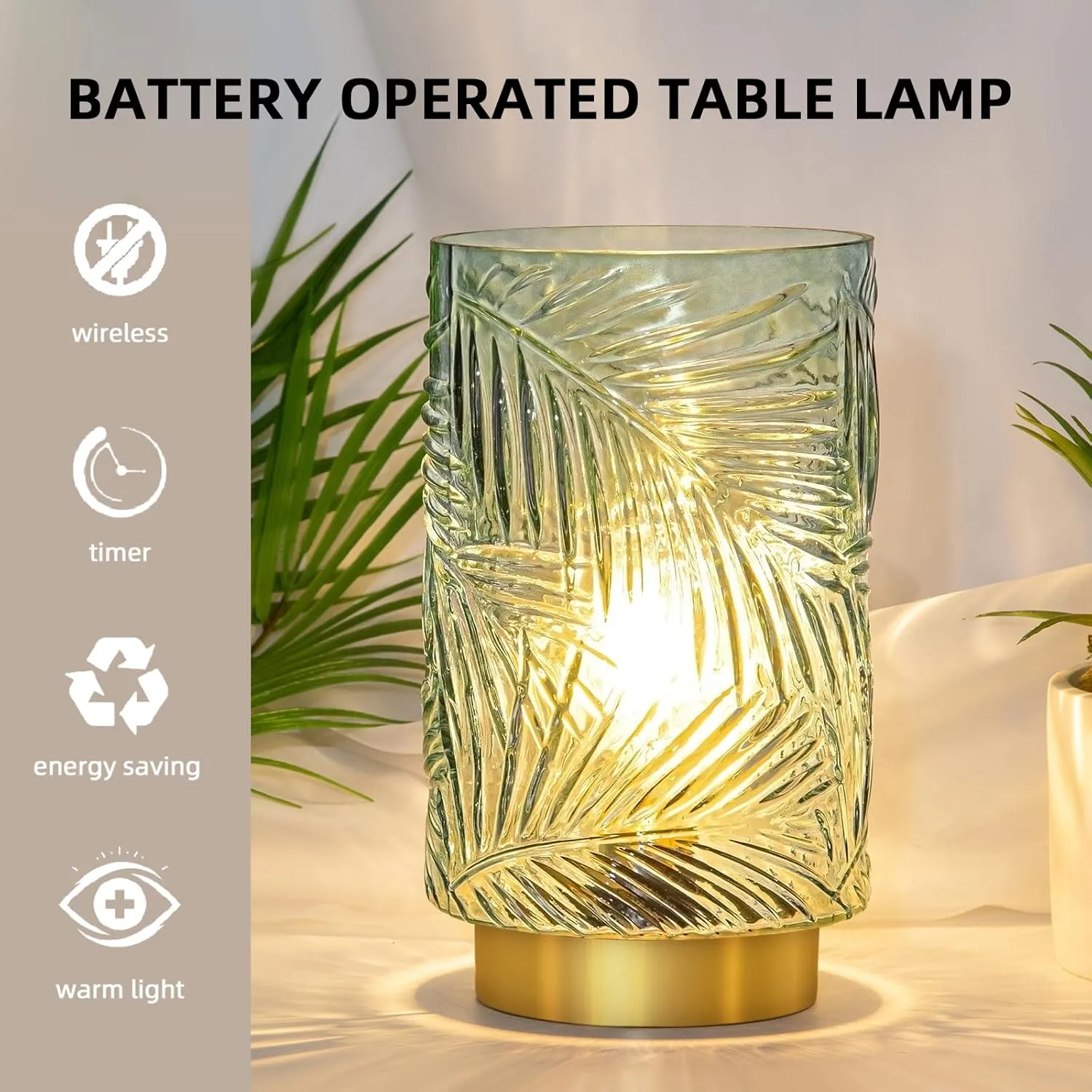 Battery Operated Table Lamp, Cordless Lamps for Home Decor, Battery Powered Nightlight with LED Bulb with Timer, Decorative Lights for Living Room Bedroom Tabletop Entryway Centerpiece Gift(Small LG)