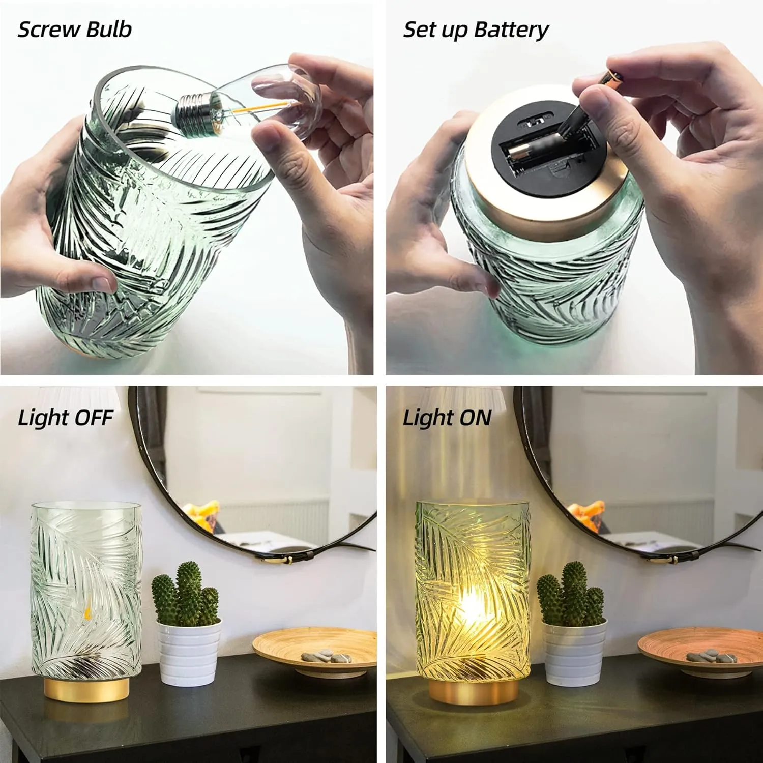 Battery Operated Table Lamp, Cordless Lamps for Home Decor, Battery Powered Nightlight with LED Bulb with Timer, Decorative Lights for Living Room Bedroom Tabletop Entryway Centerpiece Gift(Small LG)