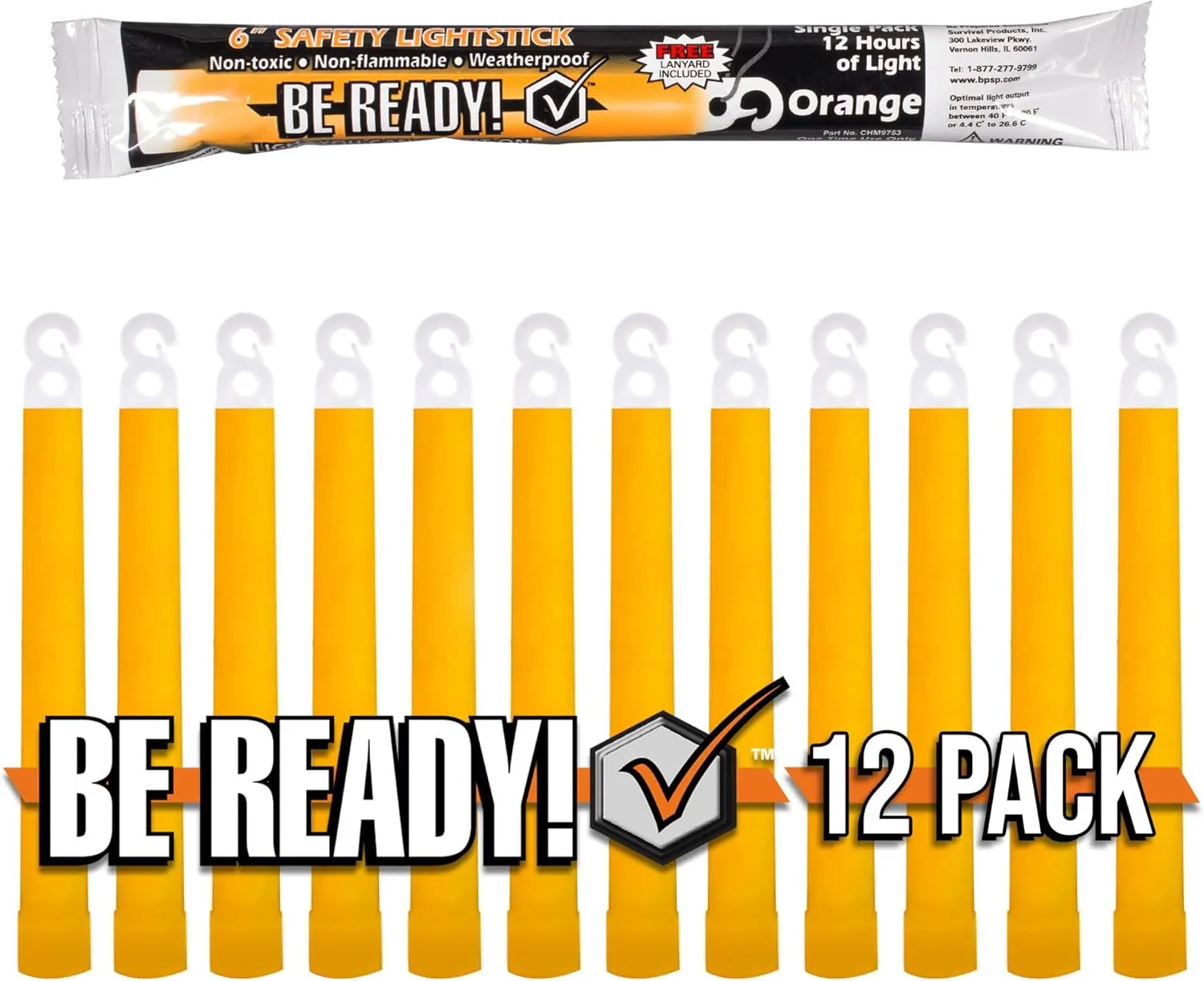 Be Ready - Industrial 12 Hour Illumination Emergency Safety Chemical Light Glow Sticks 12 Pack