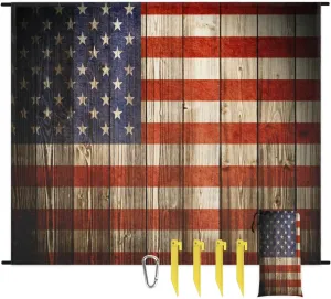 Beach Blanket, 4th of July Sandproof Beach Mat, Waterproof Quick Drying Sand Free Mat with 4 x Ground Spikes for Outdoor Travel Camping Hiking, American Flag 68 x 59 in