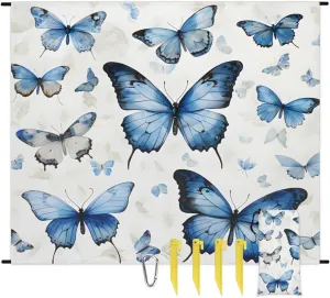 Beach Blanket, Butterflies Sandproof Beach Mat, Waterproof Quick Drying Sand Free Mat with 4 x Ground Spikes for Outdoor Travel Camping Hiking, Butterfly Pattern 68 x 59 in