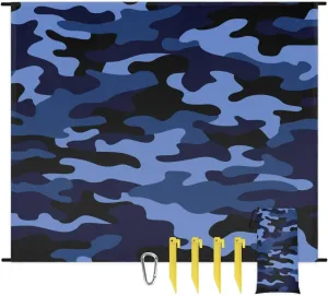 Beach Blanket, Camo Sandproof Beach Mat, Waterproof Quick Drying Sand Free Mat with 4 x Ground Spikes for Outdoor Travel Camping Hiking, Blue Camo 68 x 59 in