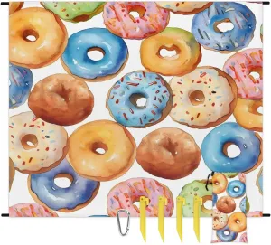 Beach Blanket, Doughnuts Sandproof Beach Mat, Waterproof Quick Drying Sand Free Mat with 4 x Ground Spikes for Outdoor Travel Camping Hiking, Bread 68 x 59 in