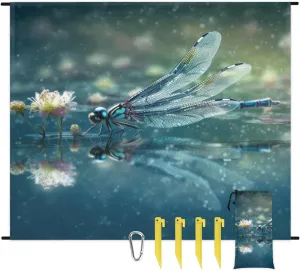 Beach Blanket, Dragonfly Sandproof Beach Mat, Waterproof Quick Drying Sand Free Mat with 4 x Ground Spikes for Outdoor Travel Camping Hiking, Dragonfly Pattern 68 x 59 in